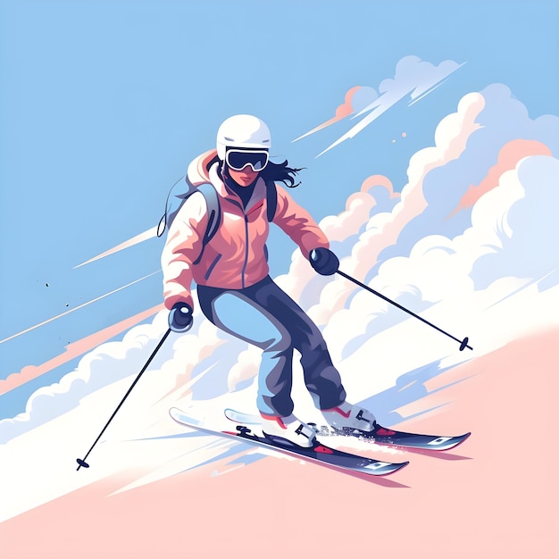 Desenho de ilustração de esqui em Snowy Winter Season Adventure Esportes extremos