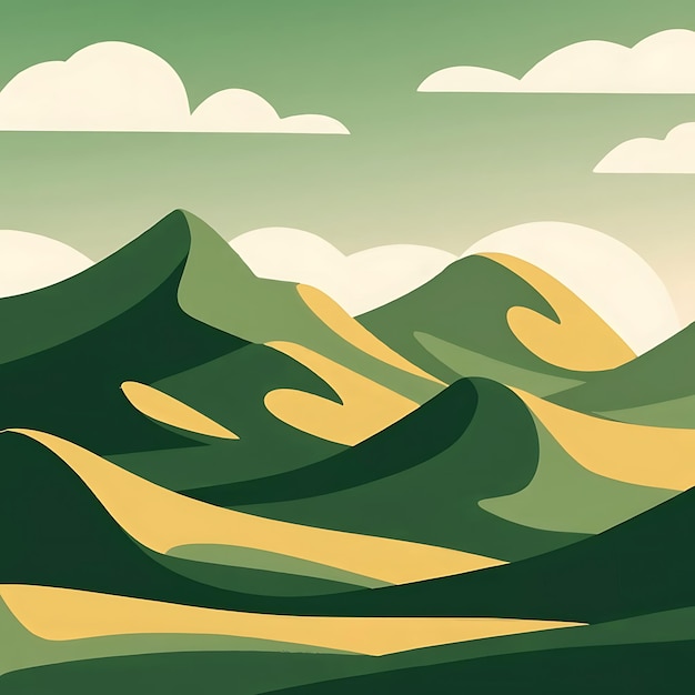 Desenho de ilustração de fundo de papel de parede de paisagem verde abstrato com colinas e montanhas