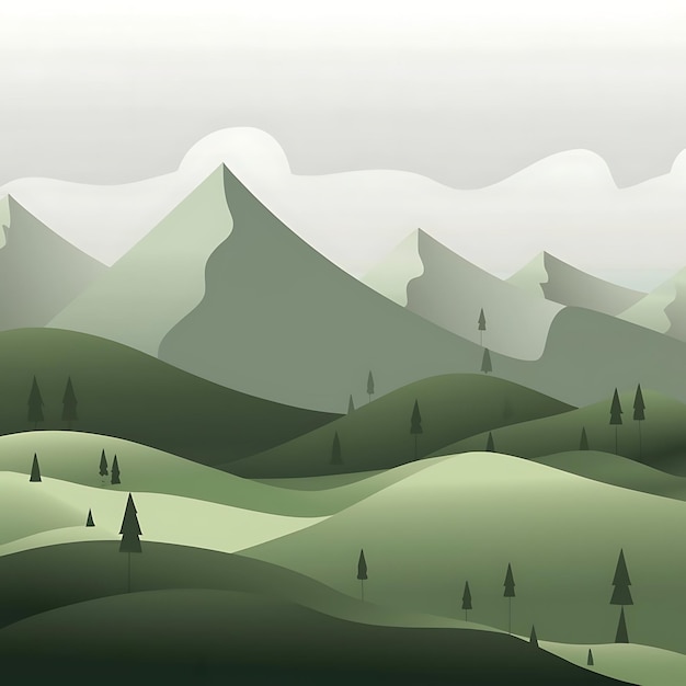 Desenho de ilustração de fundo de papel de parede de paisagem verde abstrato com colinas e montanhas