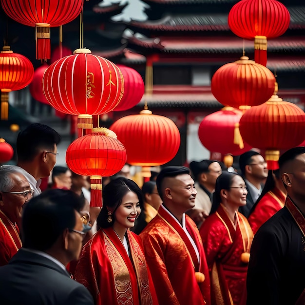 Foto desenho de ilustração de pessoas celebrando o ano novo chinês vestindo roupas congsam