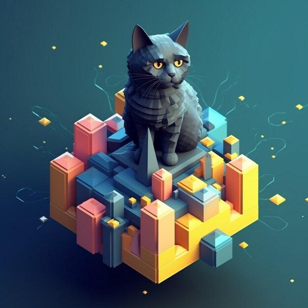 Desenho de ilustração de renderização 3d de gato