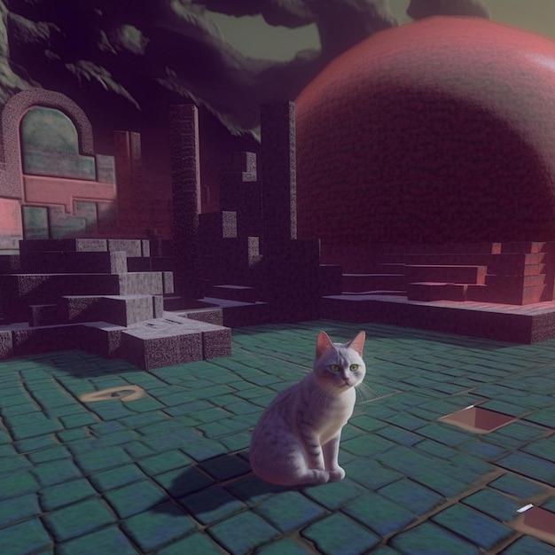 Desenho de ilustração de renderização 3d de gato