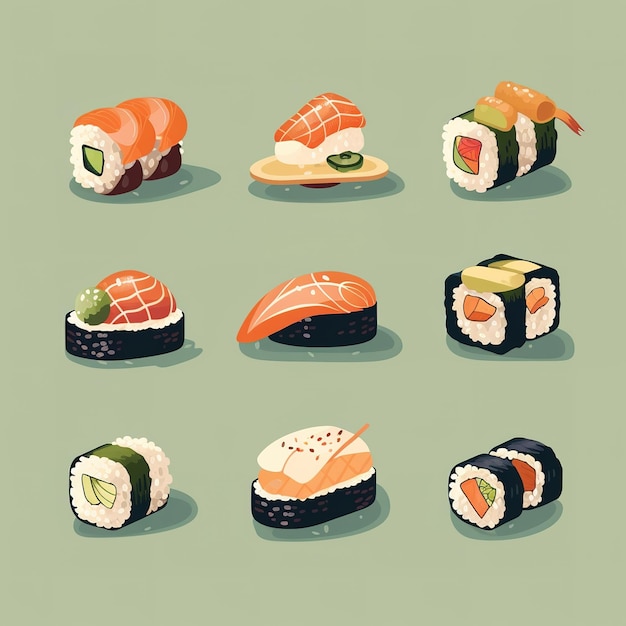 Desenho de ilustração vetorial plana de sushi