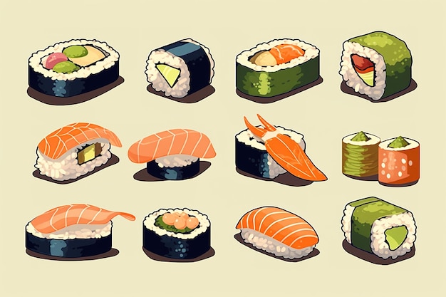 Desenho de ilustração vetorial plana de sushi