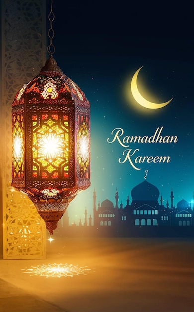 Desenho de lanterna de saudação do Ramadan Kareem