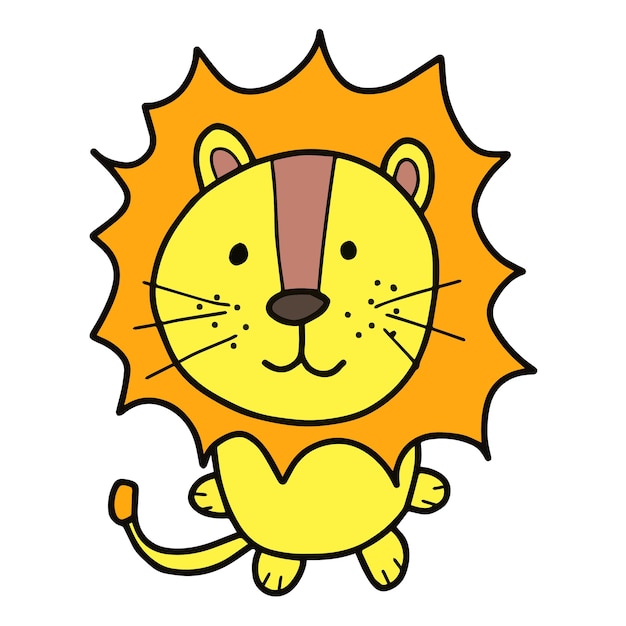 Desenho de leão desenhado à mão, personagem de desenho em quadrinhos colorido