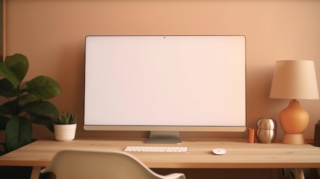 Foto desenho de linha contínua monitor de computador com ilustração de teclado e rato