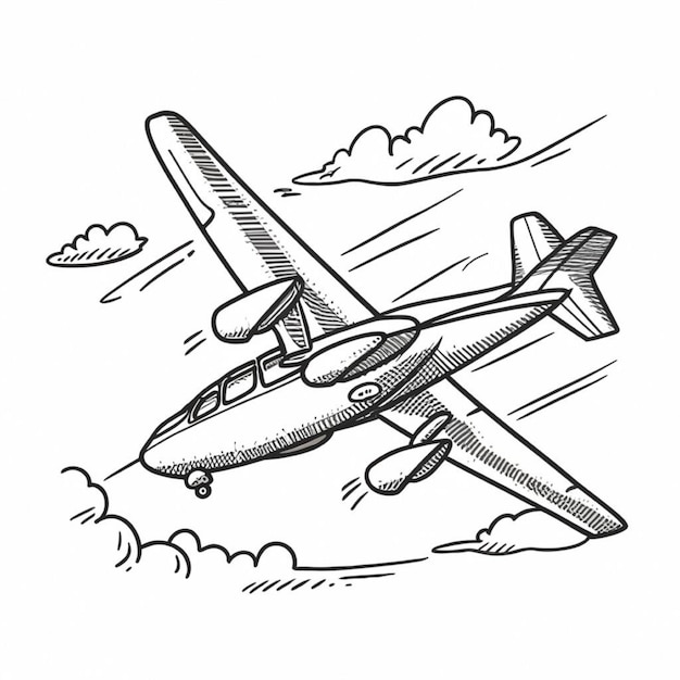 Desenho de linha detalhado de um avião voador