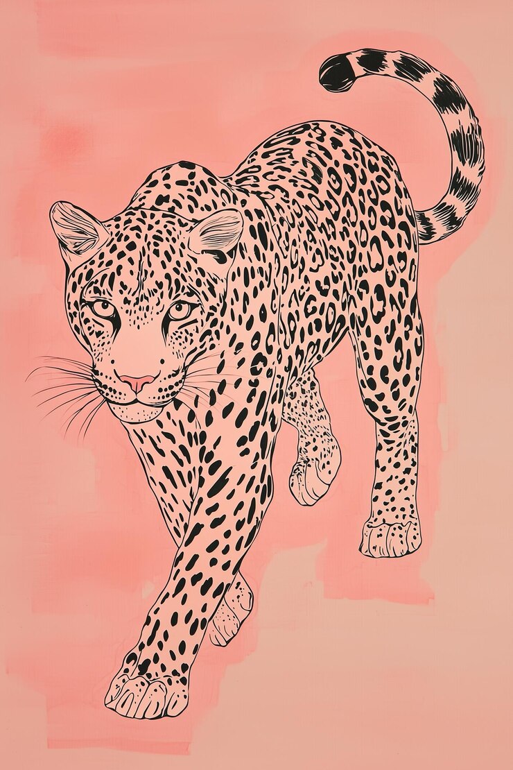Foto desenho de linha minimalista arte de leopardo simples