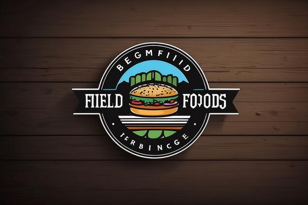 Foto desenho de logotipo da empresa de alimentos barger field com modelo vetorial