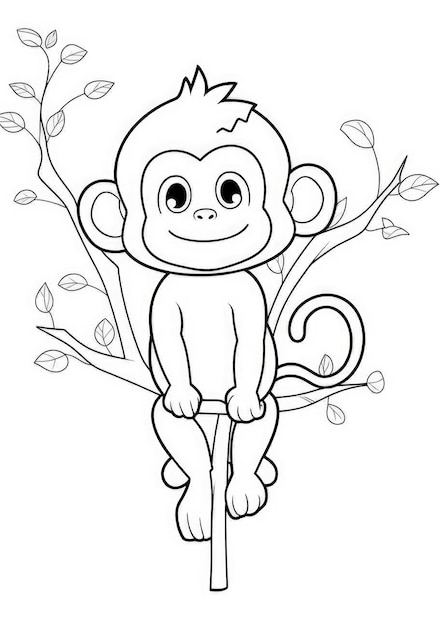 Foto desenho de macaco fofo para colorir em papel a4