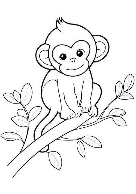 Foto desenho de macaco fofo para colorir em papel a4