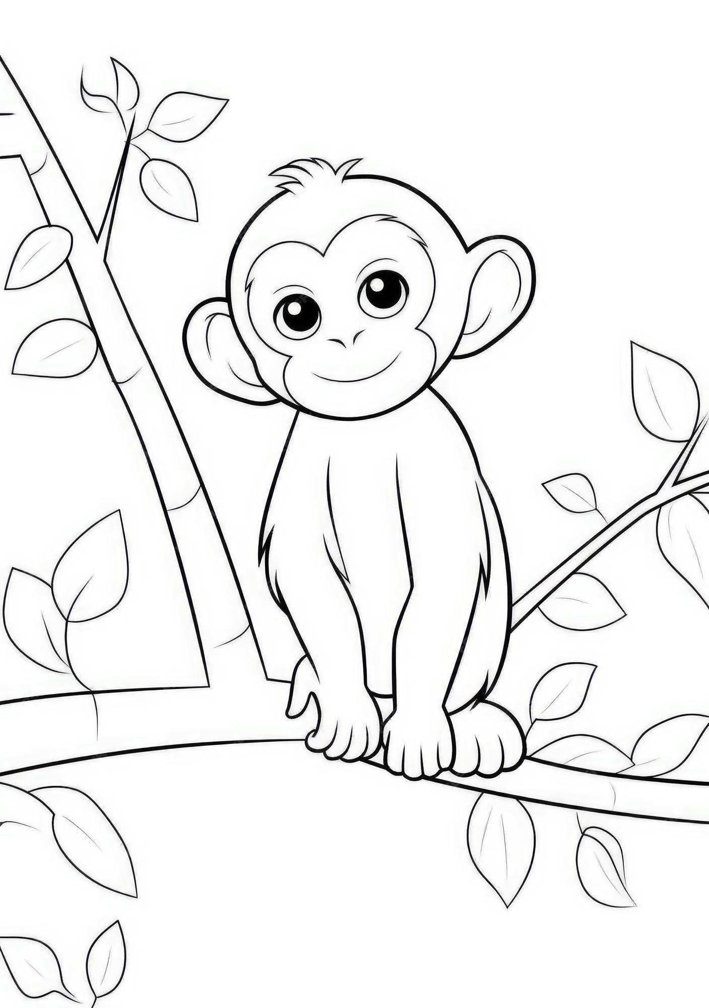 Desenho para colorir de um macaco fofo · Creative Fabrica