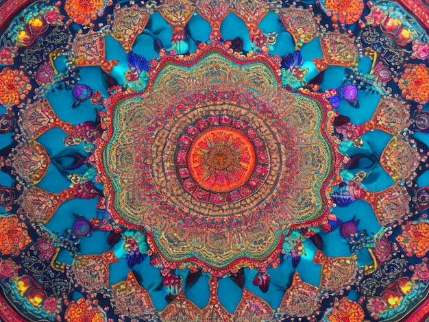 desenho de mandala colorido intrincado e hipnotizante com padrões e cores intrincadas