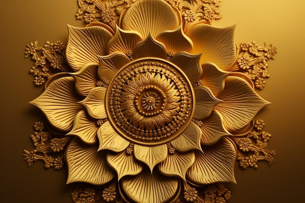 Desenho de mandala ornamental de luxo com fundo de cor dourada