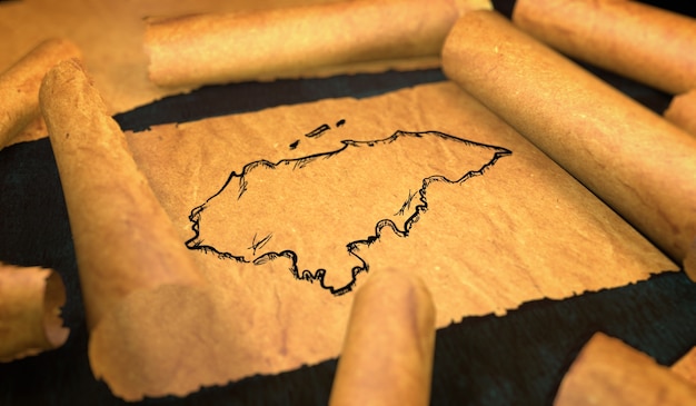 Foto desenho de mapa de honduras desdobrando o papelão antigo 3d