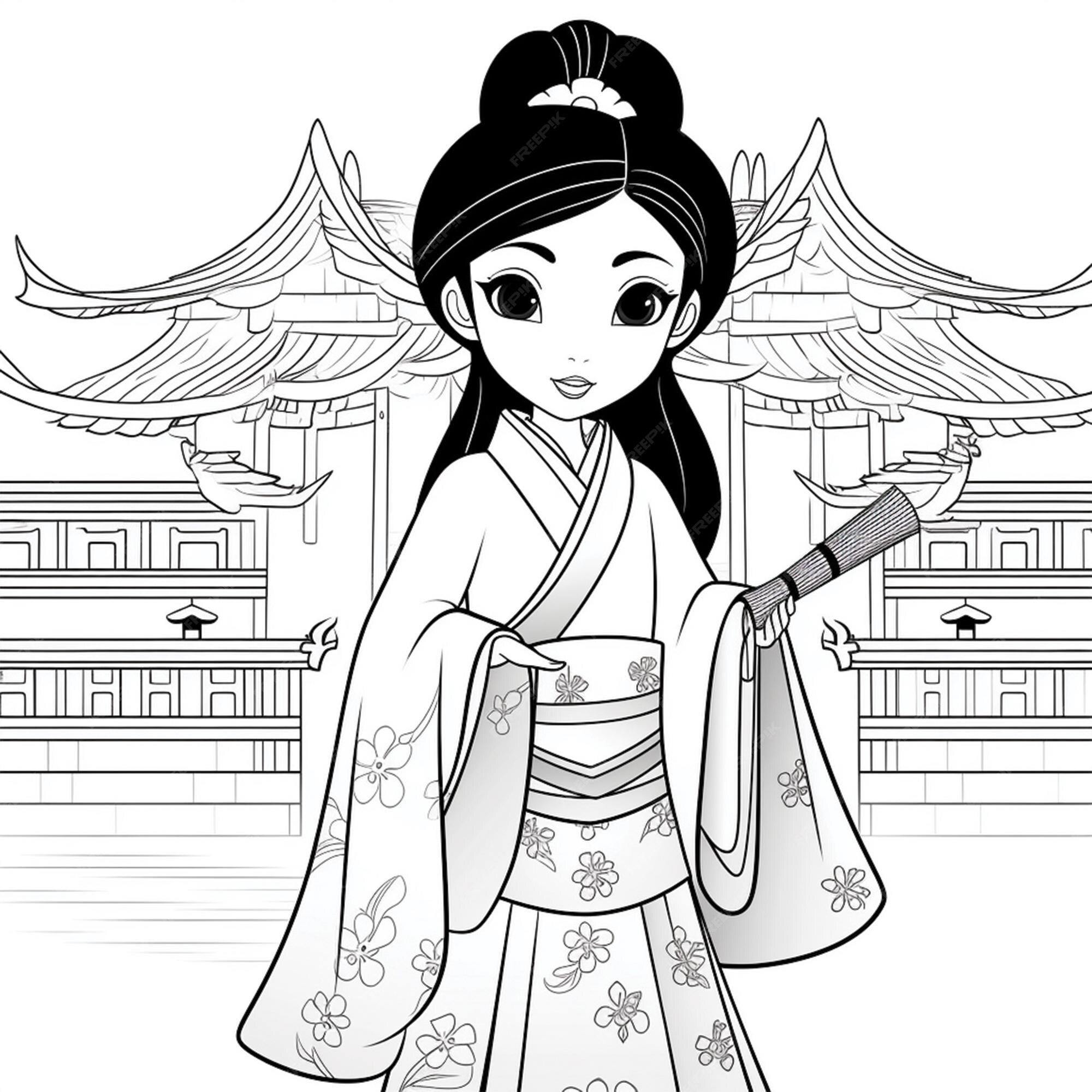 Desenho de menina chinesa para colorir