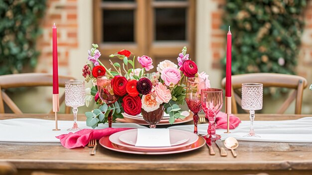 Foto desenho de mesa e decoração de mesa de dia dos namorados