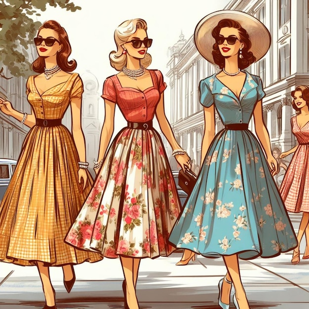 Desenho de moda dos anos 50 conceito de dolce vita estilo vintage