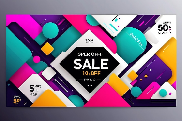 Foto desenho de modelo de banner de venda com fundo geométrico grande oferta especial de venda