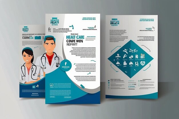 Desenho de modelo de cobertura de cuidados de saúde para um relatório e desenho de brochura médica