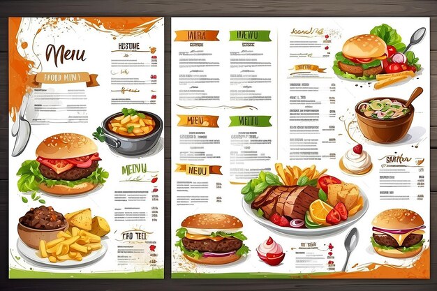 Desenho de modelo de menu de restaurante Flyer de alimentos Brochura