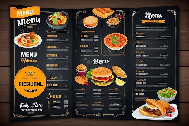 Foto desenho de modelo de menu de restaurante flyer de alimentos brochura