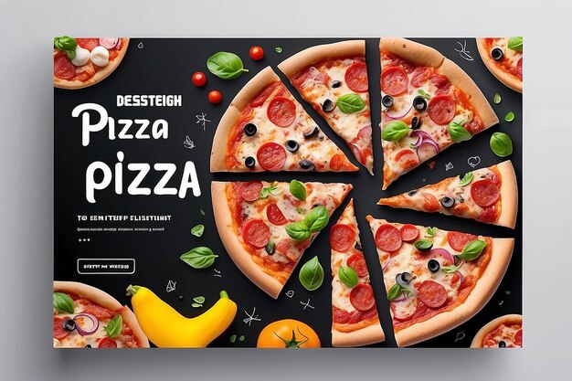 Desenho de modelo de postagem de mídia social de pizza deliciosa