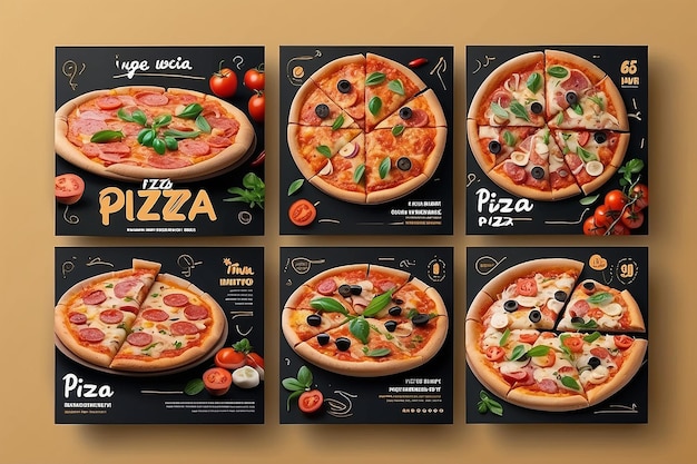 Desenho de modelo de postagem de mídia social de pizza deliciosa