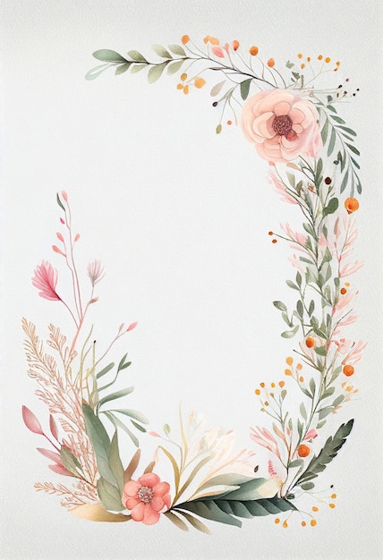 Desenho de moldura de flor de primavera em aquarela com decoração de modelo de fundo de espaço de texto para cartões Generative AI