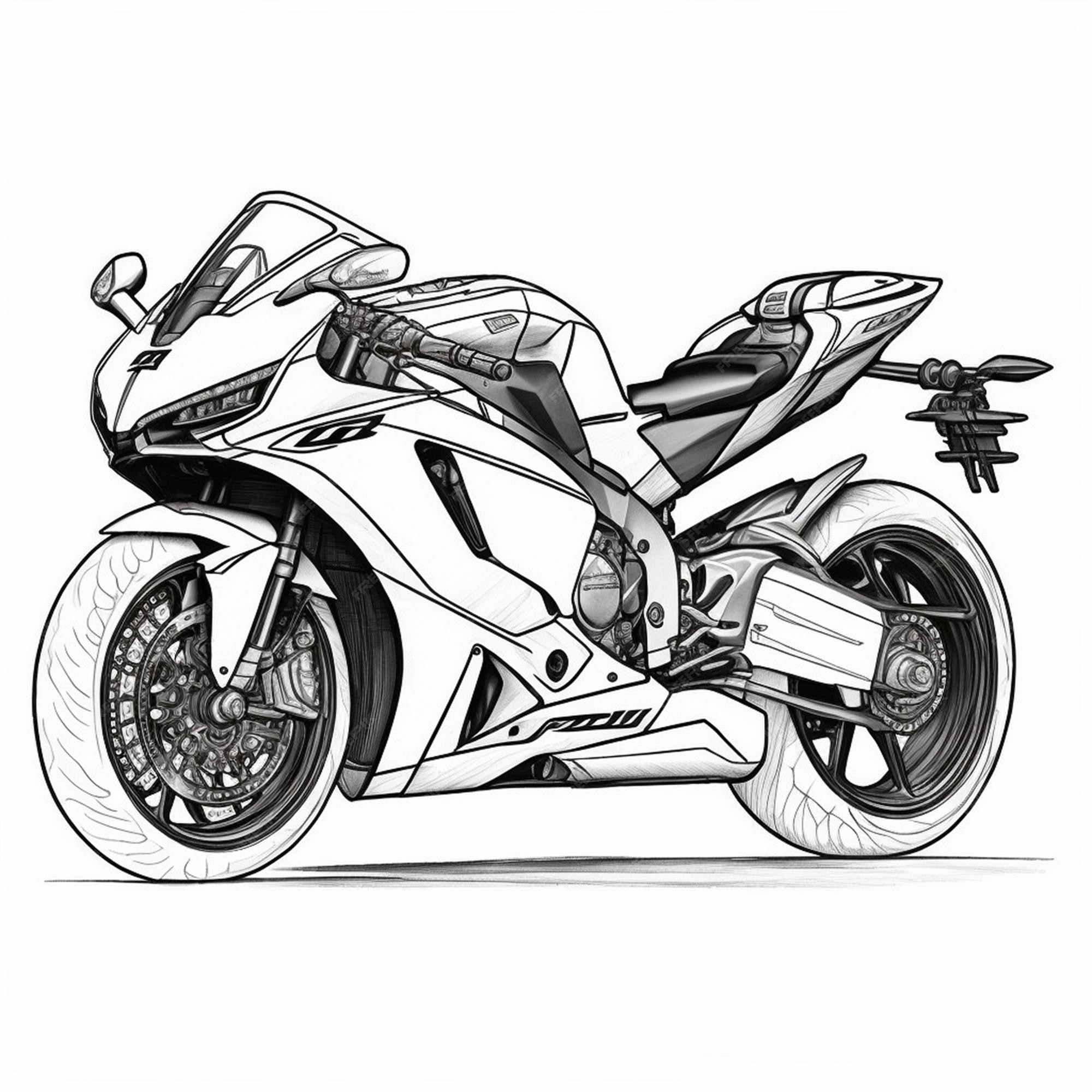 Desenho de motocicleta para colorir. Diversos desenhos para pintar