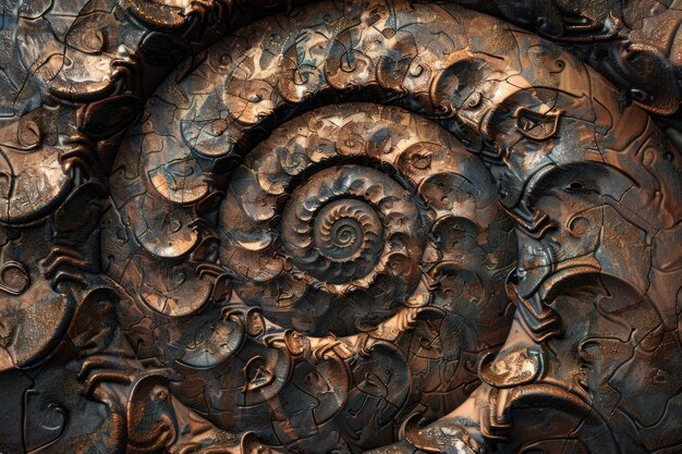 Foto desenho de ornamento em espiral de bronze asteca com textura fractal surrealista