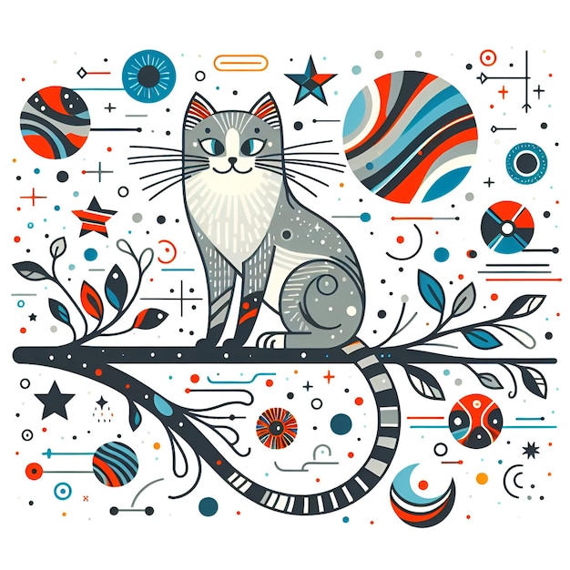 desenho de padrão de arte de linha de gato bonito