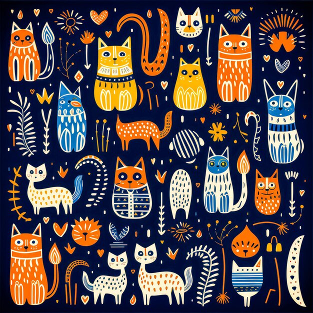 Desenho de padrões de animais bonitos e engraçados com elementos de floresta e coelho para decoração ou têxteis