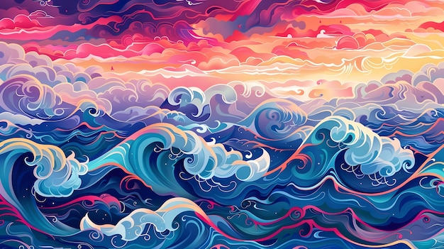 Desenho de padrões de paisagem de ondas caprichosas