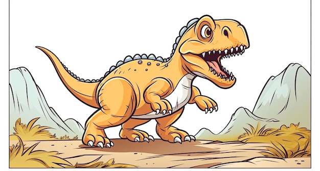 desenho de páginas para colorir de arte de páginas de dinossauros e no estilo de animação 2D áspera