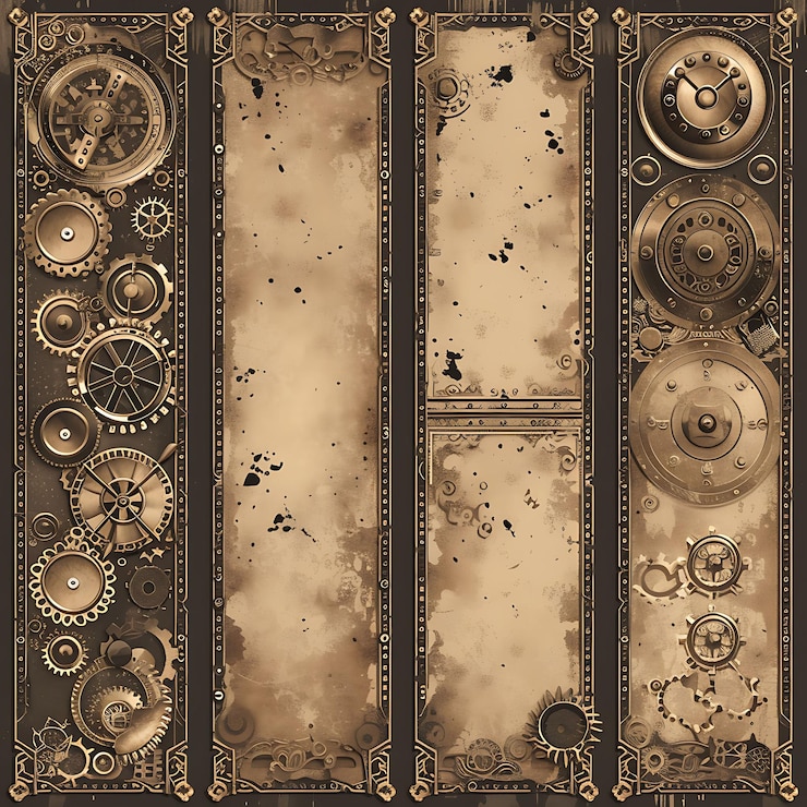Foto desenho de painel de guia da convenção steampunk colorido com ilustração detalhada de engrenagens item de tendência