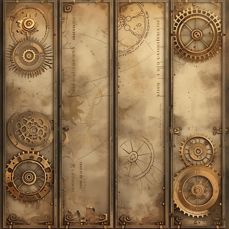 Foto desenho de painel de guia da convenção steampunk colorido com ilustração detalhada de engrenagens item de tendência