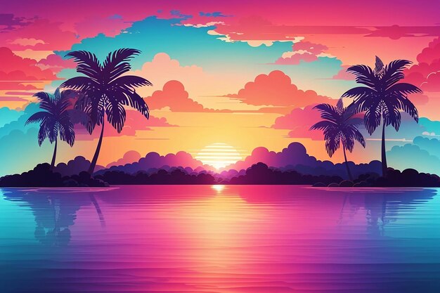 Desenho de paisagem de fundo de pôr-do-sol tropical em gradiente