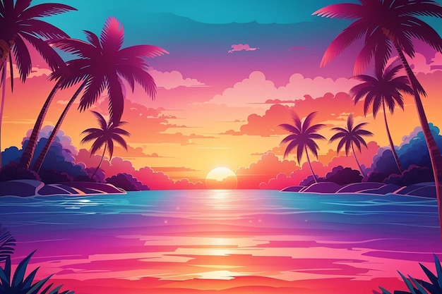Desenho de paisagem de fundo de pôr-do-sol tropical em gradiente