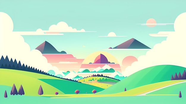desenho de paisagem natural em fundo de cor pastel por generative ai