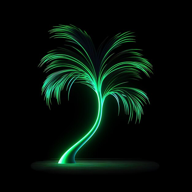 Foto desenho de palm tree tropical green flowing neon lines decorações de sol clipart tshirt design glow.