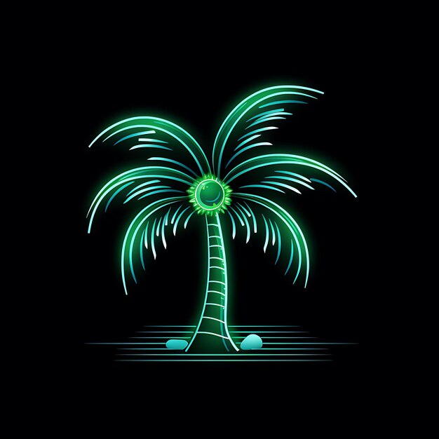 Foto desenho de palm tree tropical green flowing neon lines decorações de sol clipart tshirt design glow.