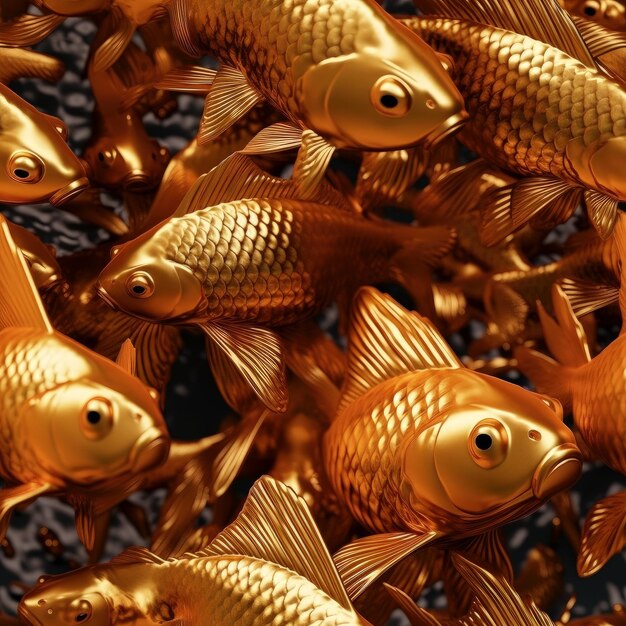 Foto desenho de papel de parede com tema de luxo com padrão de ilustração de peixe-dourado metálico sem costura