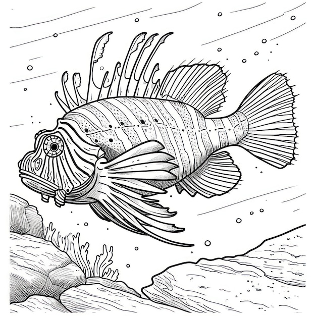 desenho de peixe-leão Página do livro de colorir