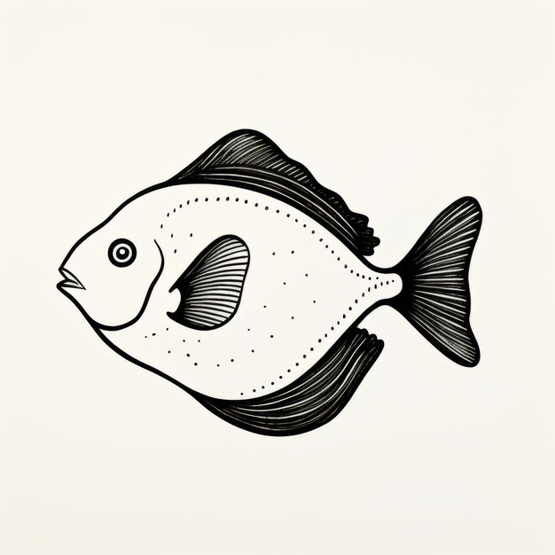 Foto desenho de peixe minimalista preto e branco arte oceânica tradicional