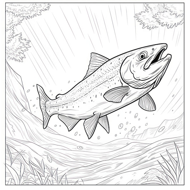 desenho de peixe salmão Página do livro de colorir