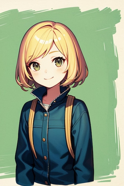 Desenho de personagem de avatar de menina de estilo anime de fundo simples
