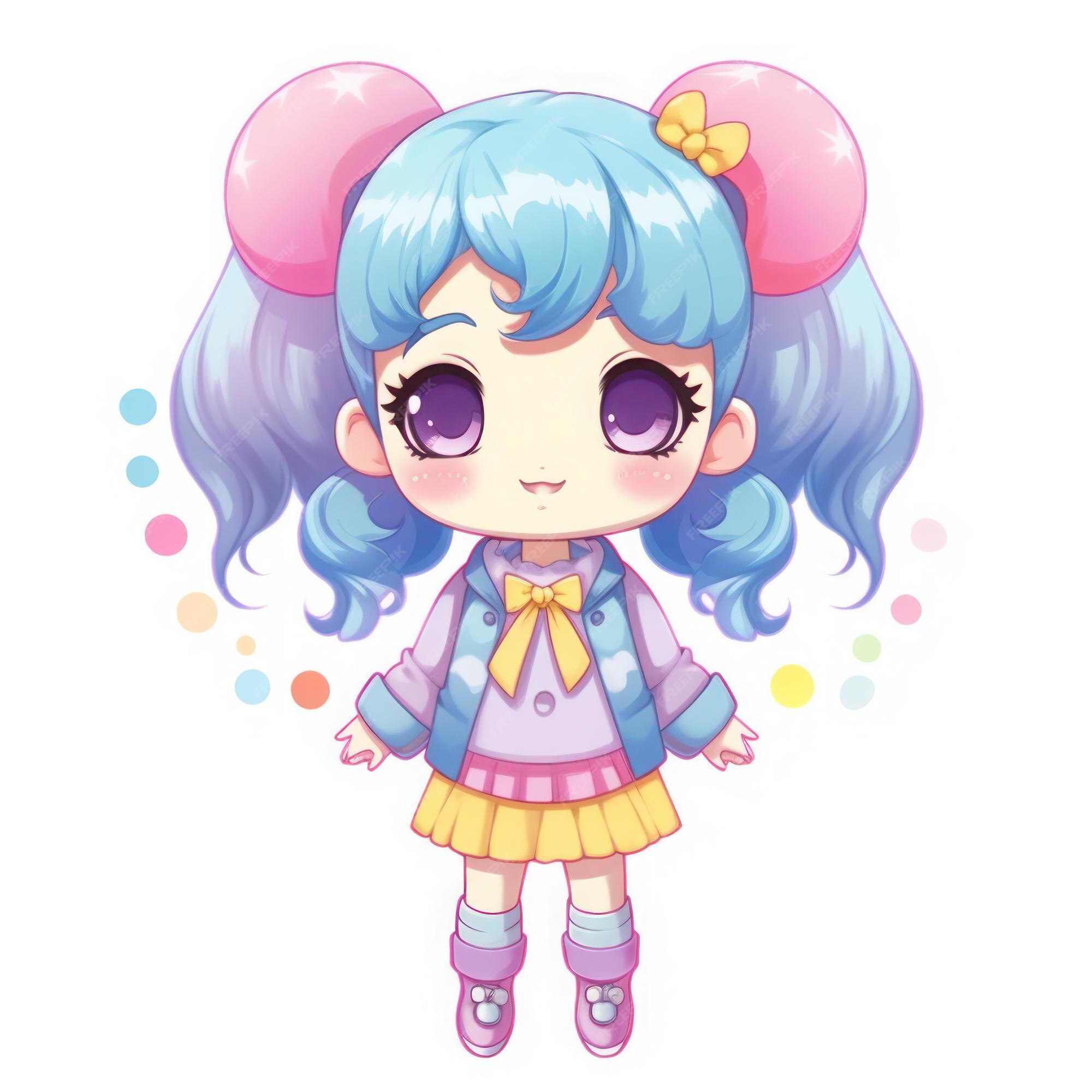 Pequena Personagem Kawaii Engraçada. Ilustração De Desenho 3d De Uma Garota  Bonita De Desenho Em Um Pano De Fundo Azul Ilustração Stock - Ilustração de  azul, jogo: 243403156