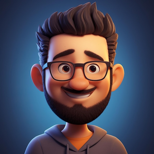 Foto desenho de personagens 3d de desenho animado yang com óculos e barba curta